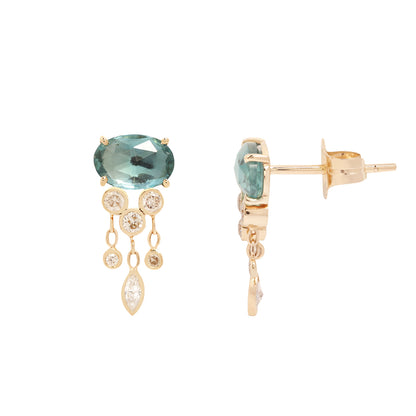 Teal Tourmaline & Diamond Jellyfish Earrings