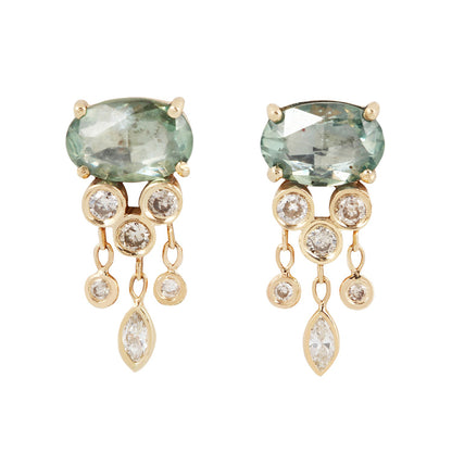 Green Sapphire & Diamond Jellyfish Earrings