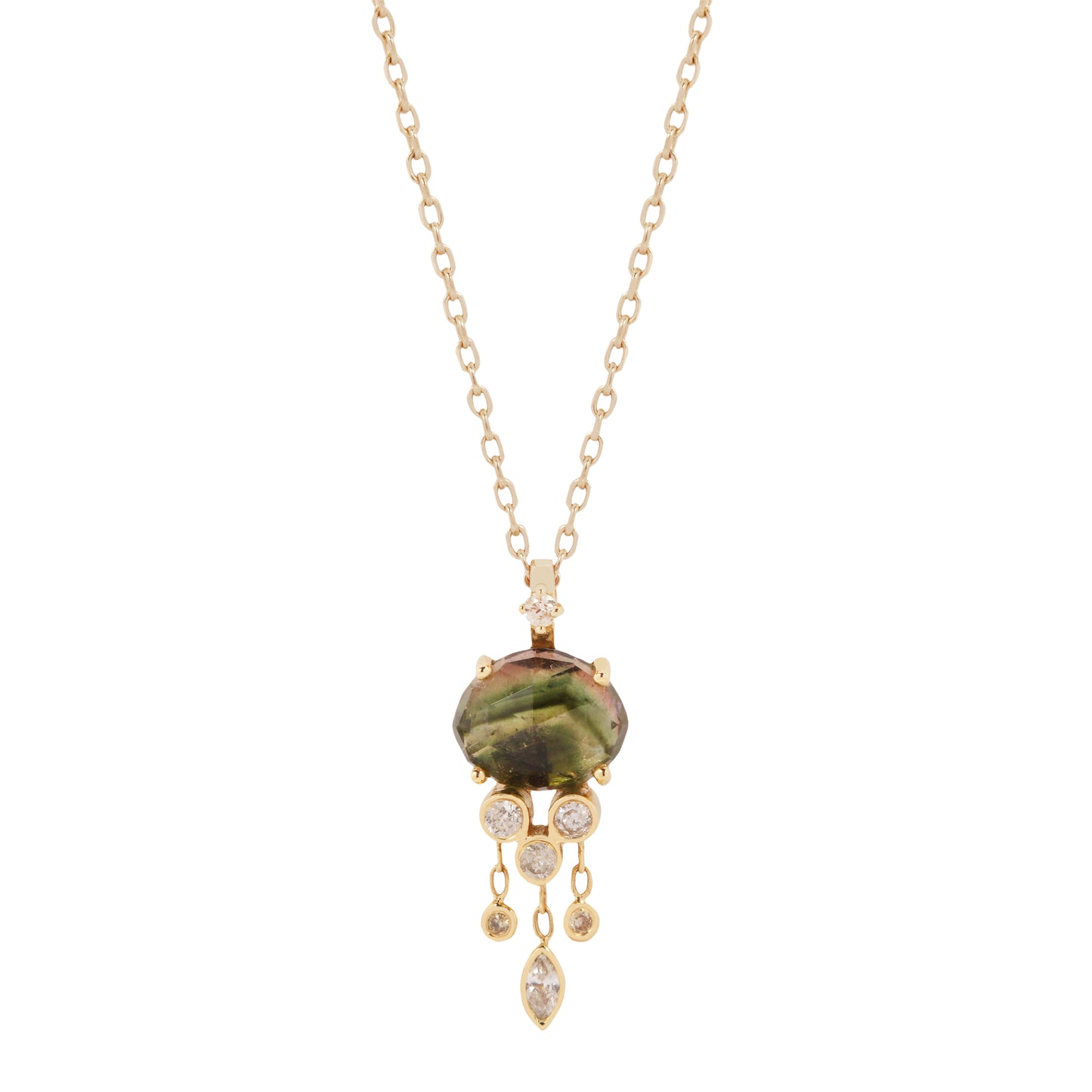 Dark Green Tourmaline & Diamonds Jellyfish Necklace