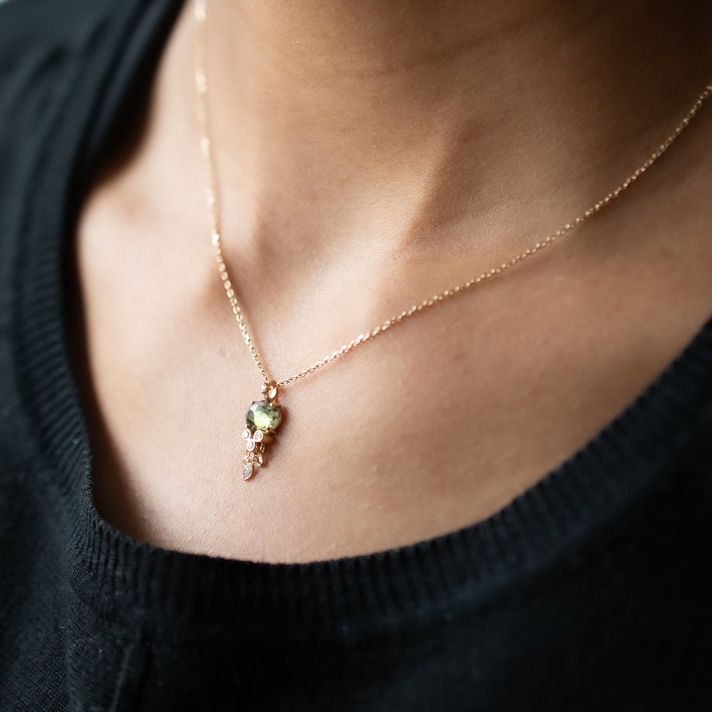 Dark Green Tourmaline & Diamonds Jellyfish Necklace