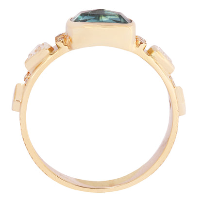 Green Tourmaline & Diamond Totem Ring