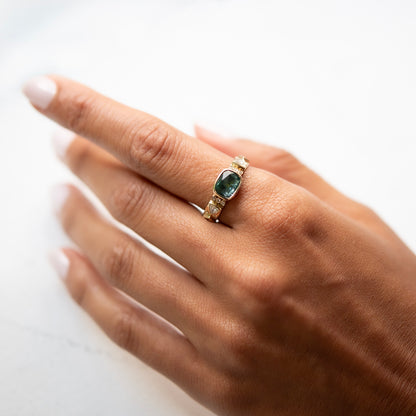 Green Tourmaline & Diamond Totem Ring