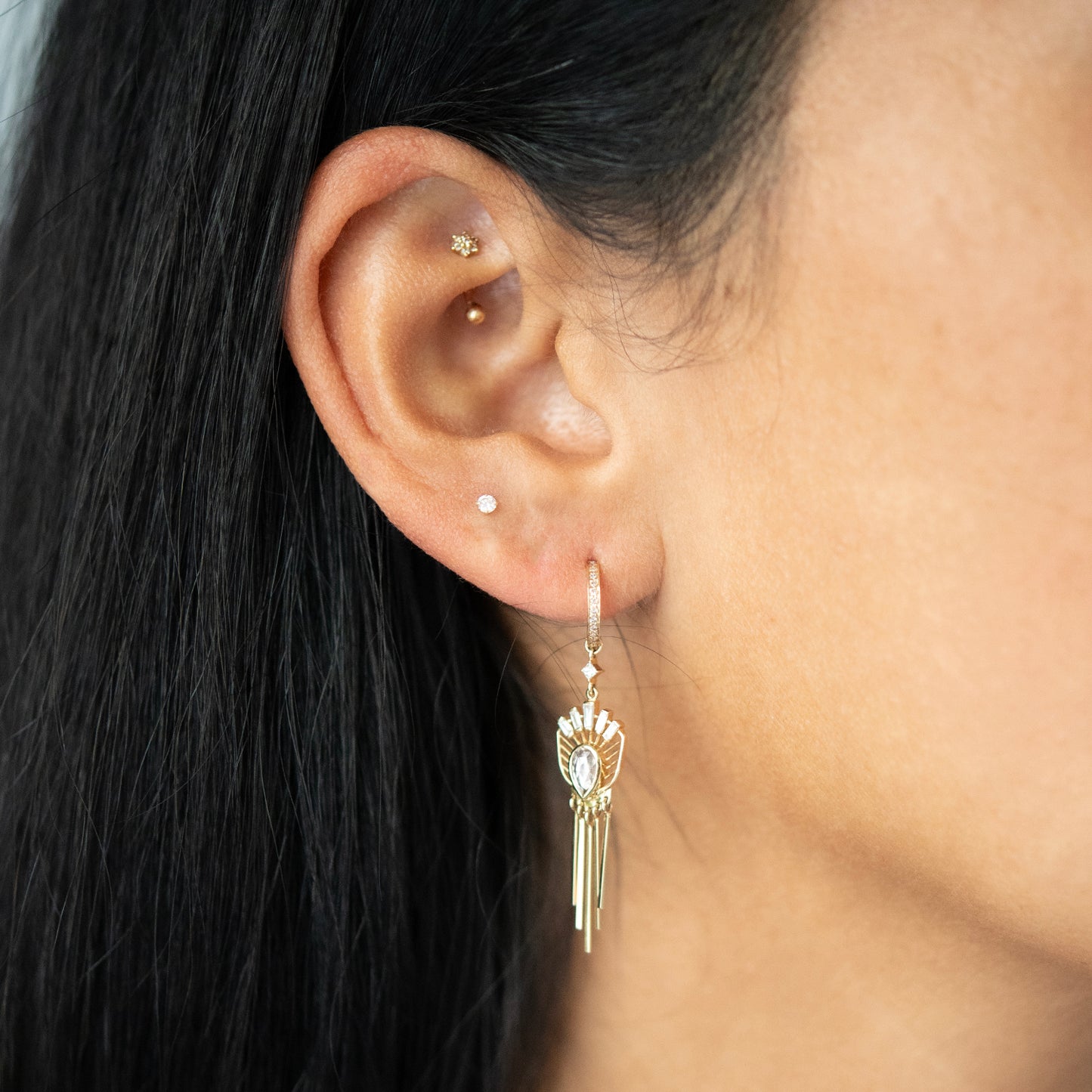 Light Pink Tourmaline Shield Dangling Earrings