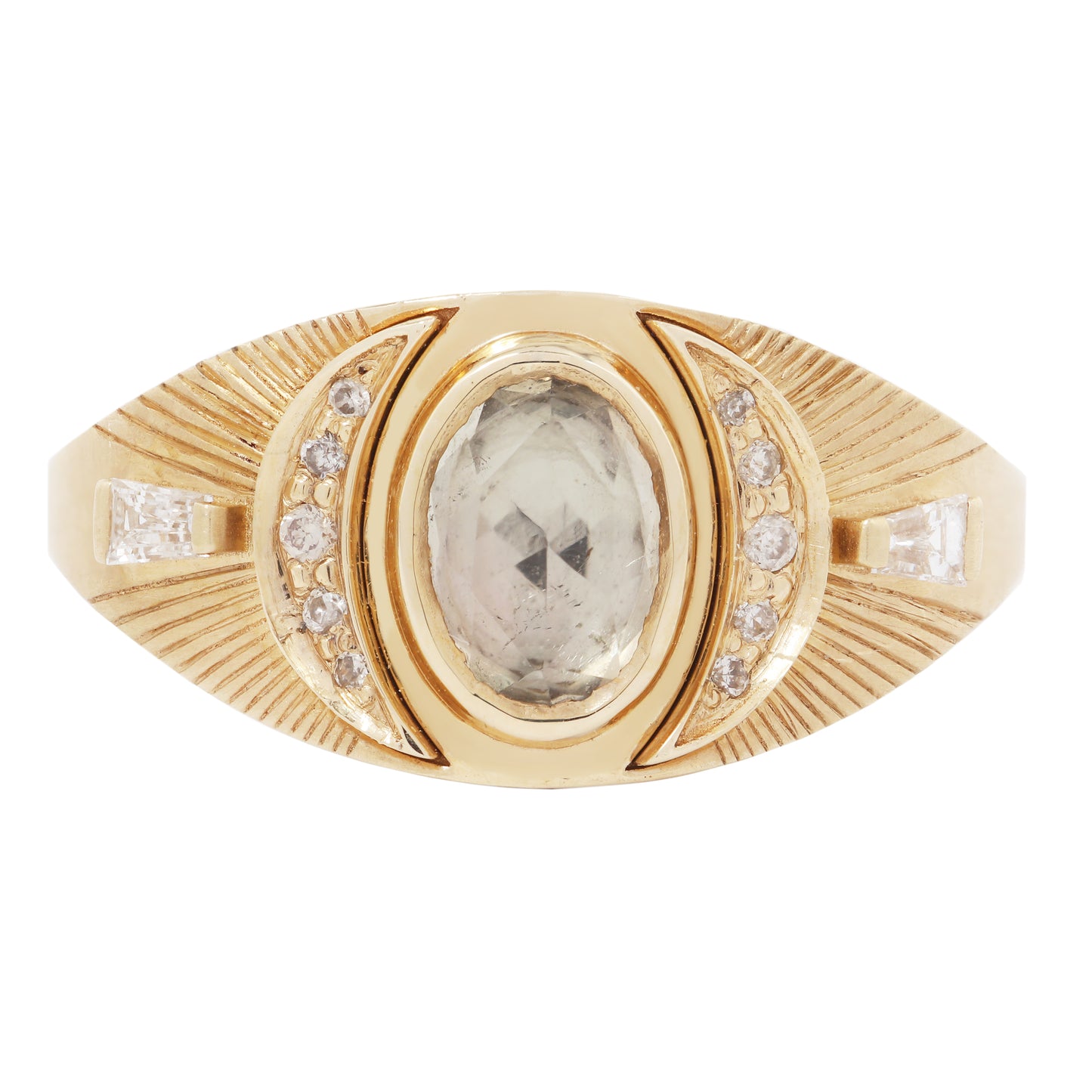 Olive Tourmaline & Diamonds Moons Ring