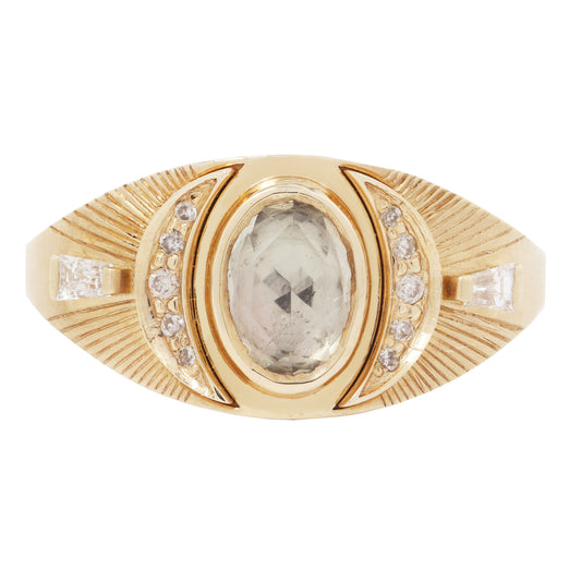 Olive Tourmaline & Diamonds Moons Ring