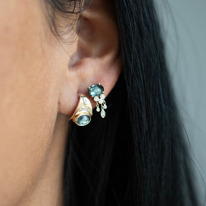 Green Tourmaline & Diamond Moon & Sun Earrings