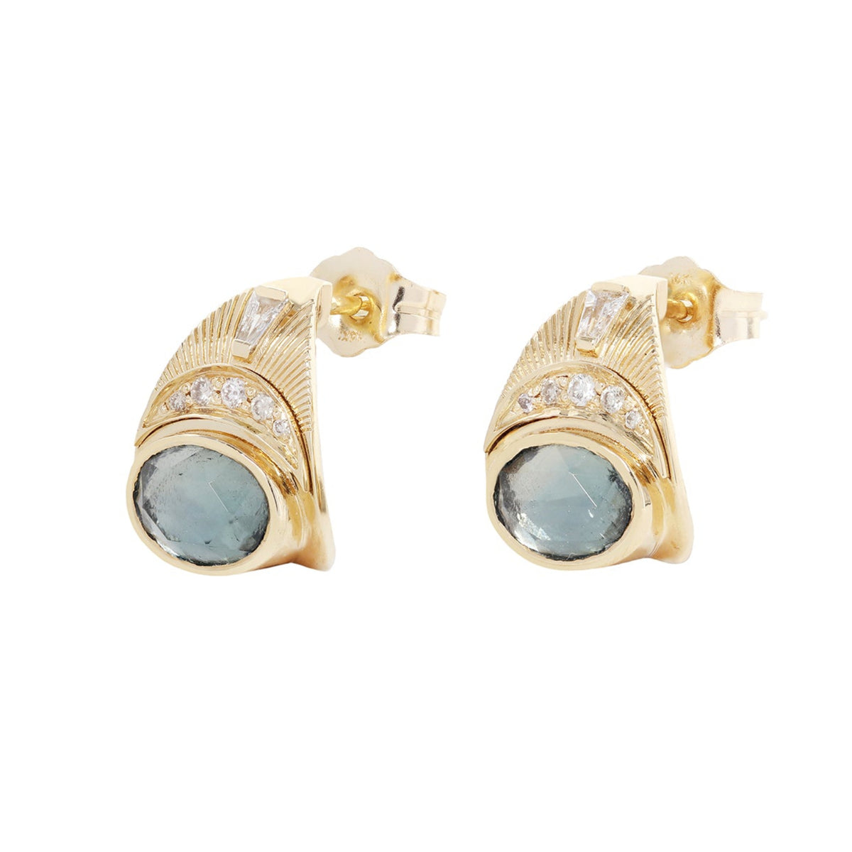 Green Tourmaline & Diamond Moon & Sun Earrings