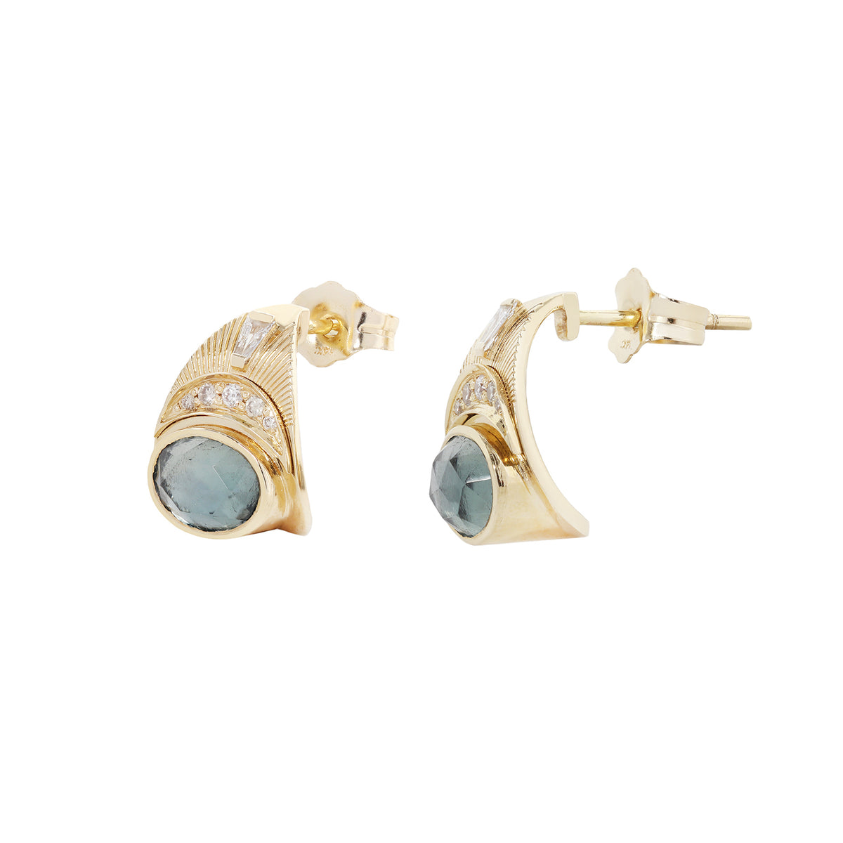 Green Tourmaline & Diamond Moon & Sun Earrings
