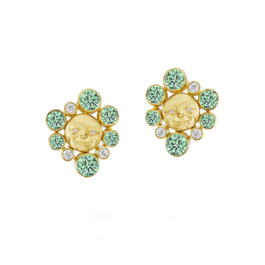 Green Sapphire Lunar Galaxy Button Earrings
