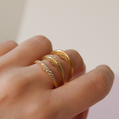 Cut Down Diamond Pavé Crescent Moonface Ring