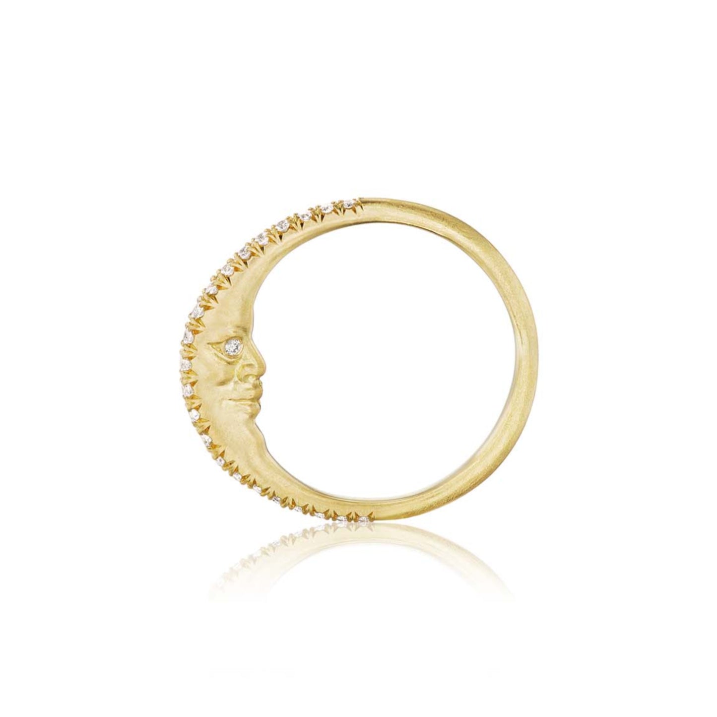 Cut Down Diamond Pavé Crescent Moonface Ring