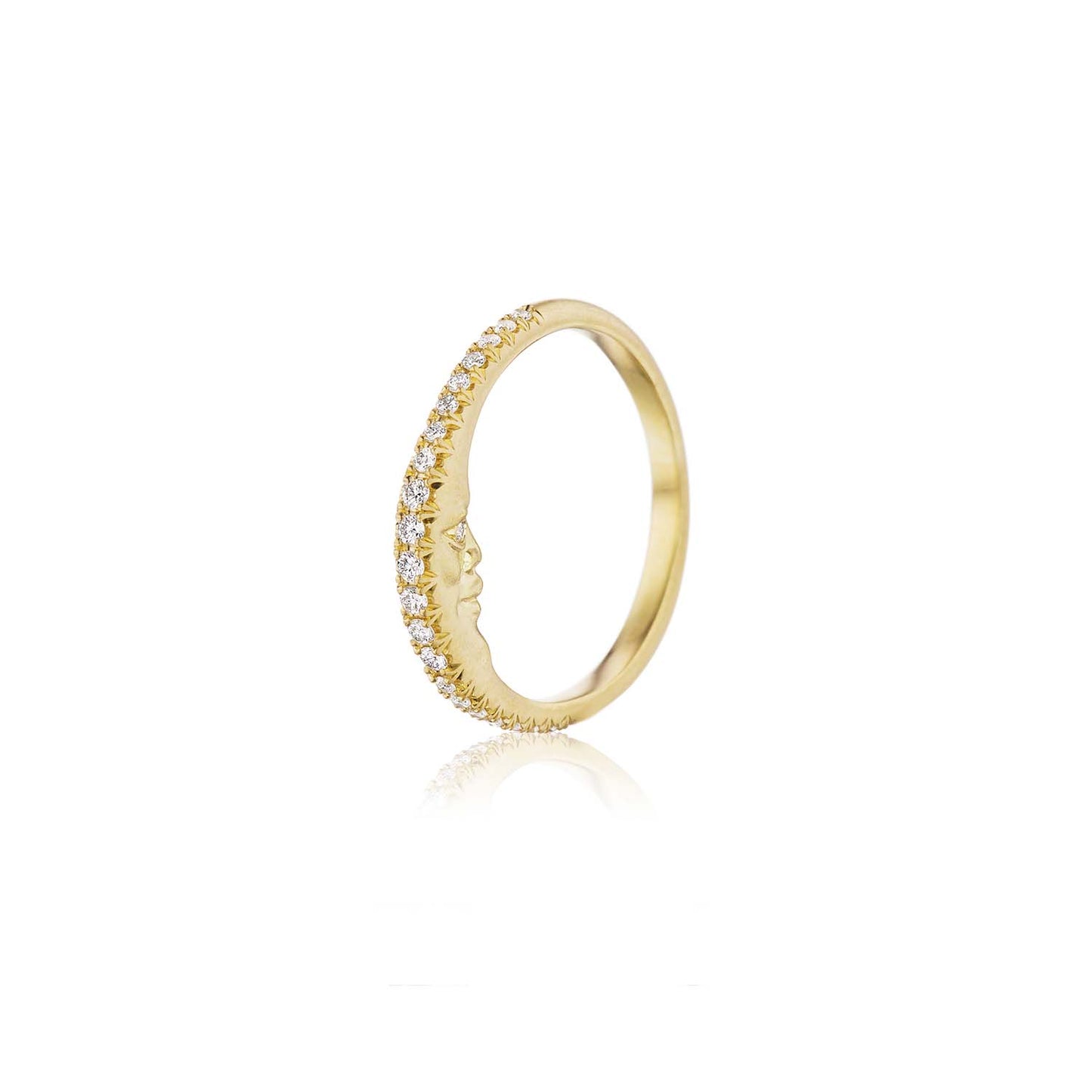Cut Down Diamond Pavé Crescent Moonface Ring