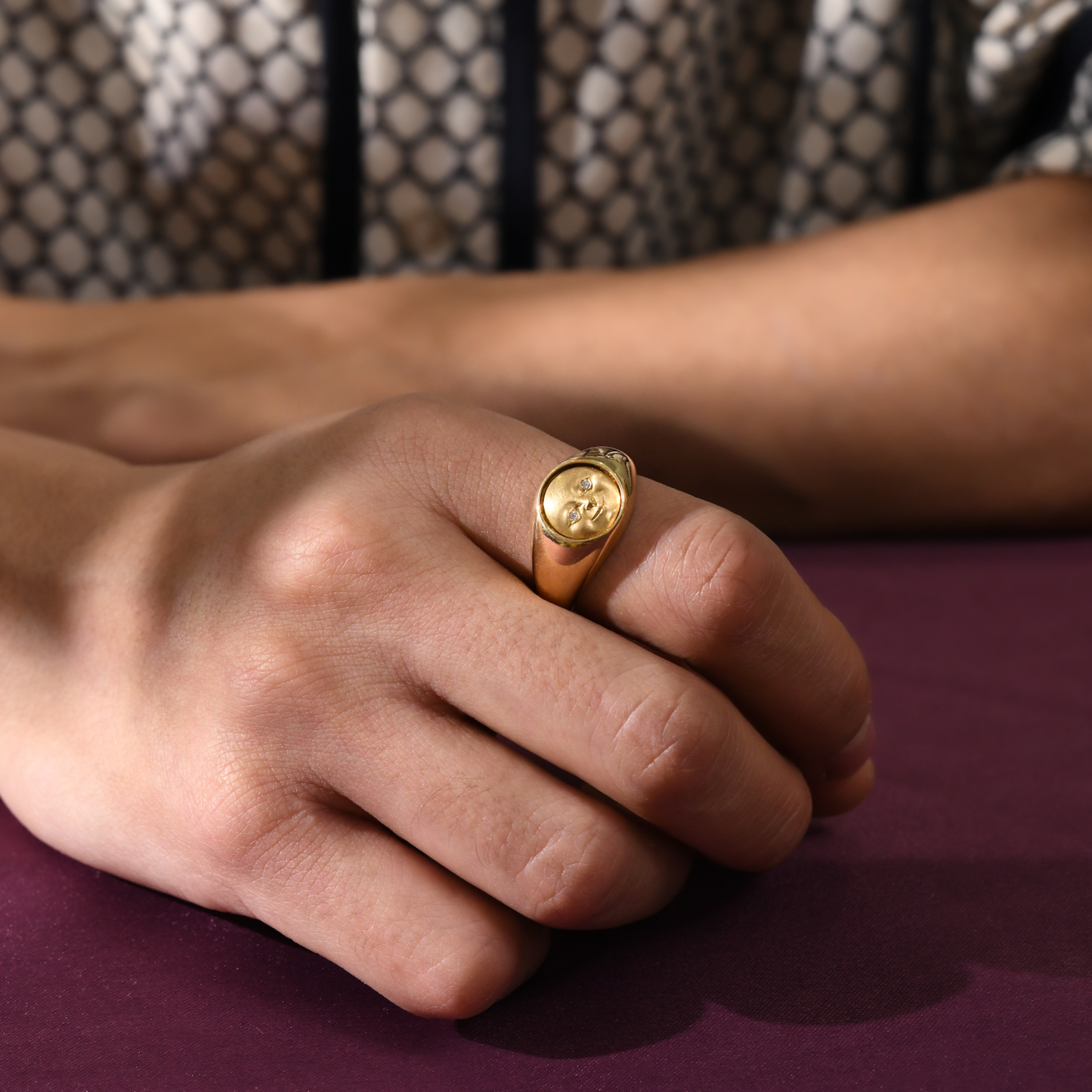 Small Gold Moonface Signet Ring