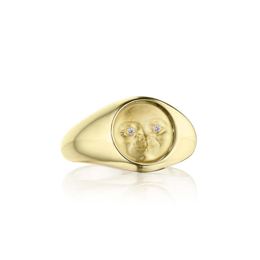 Small Gold Moonface Signet Ring