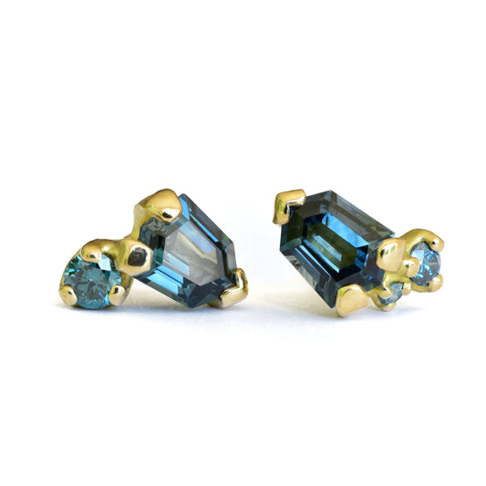 Shield Cut Sapphire Cluster Studs