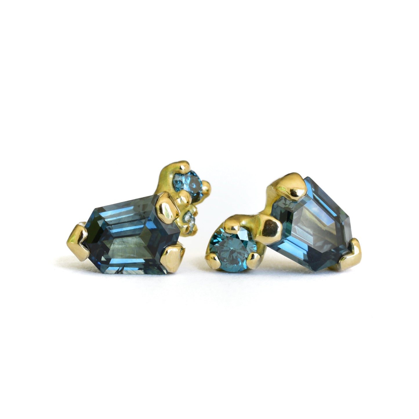 Shield Cut Sapphire Cluster Studs