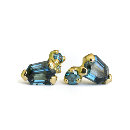 Shield Cut Sapphire Cluster Studs