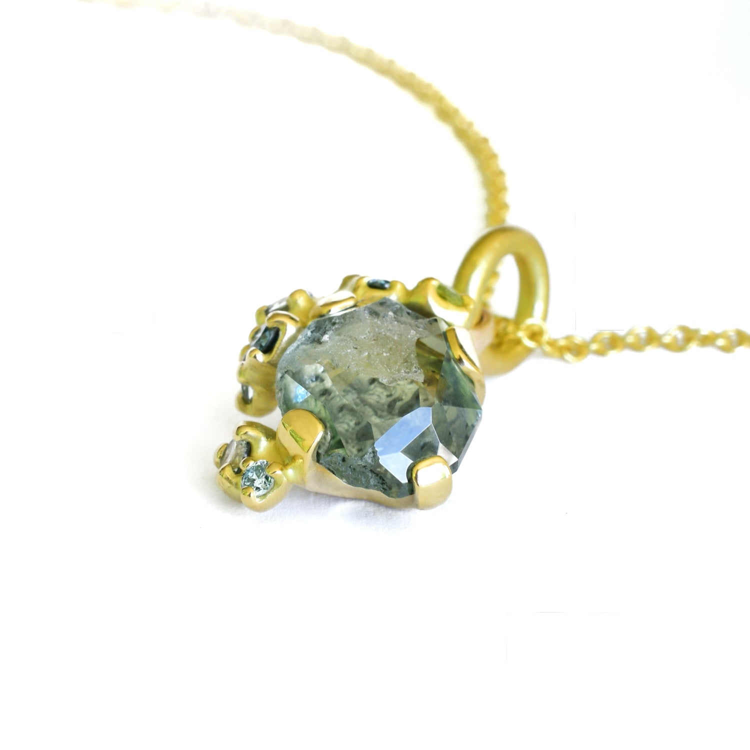 Rough Luxe Green Sapphire Tideworn Cluster Pendant