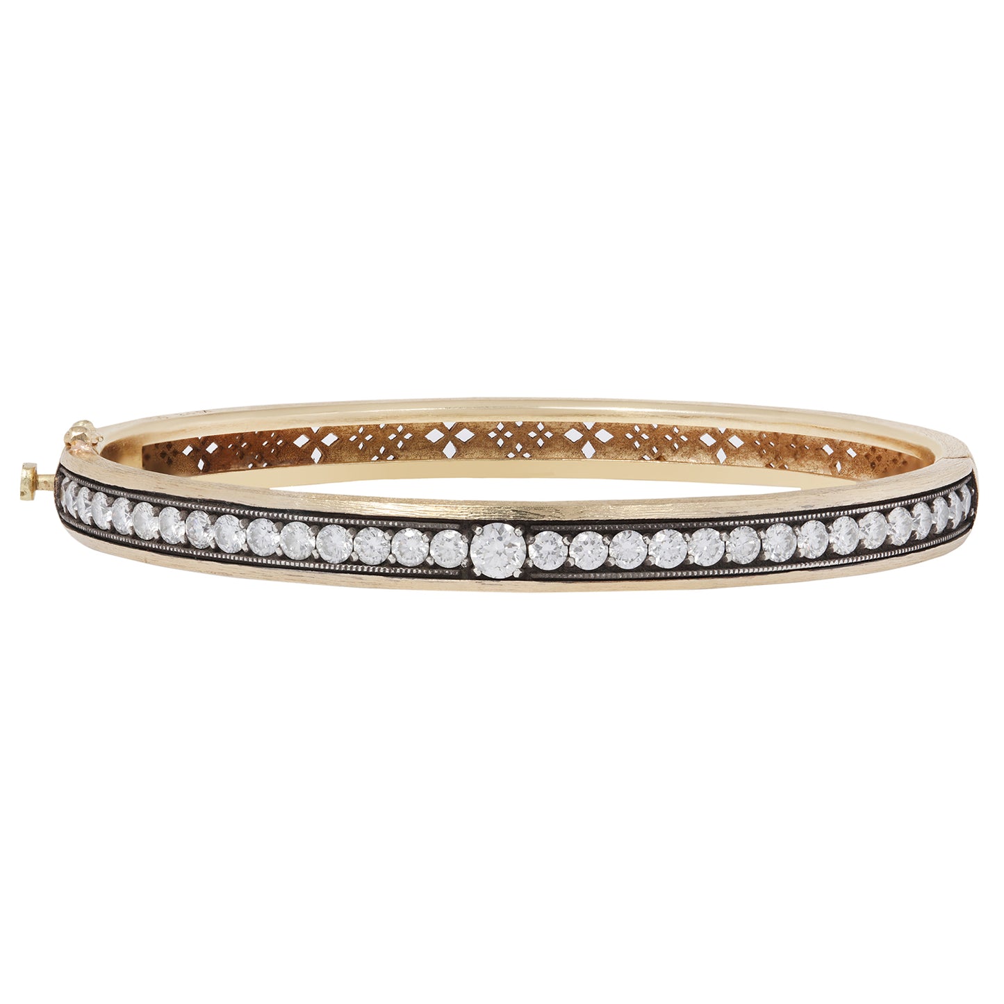 The Diamond & Clover Bangle in gold bangle with diamond accents on a white background