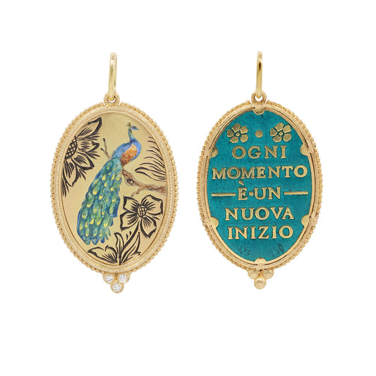 Enamel Peacock & Diamond Charm