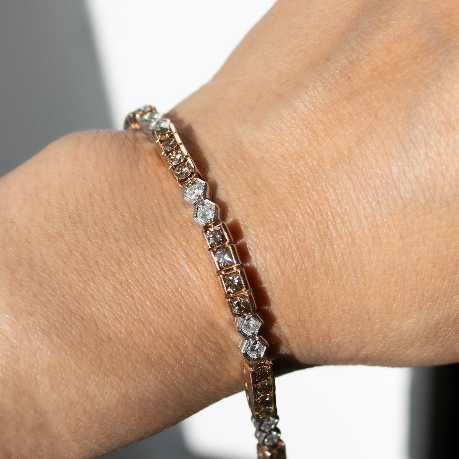 Vintage Two Toned Diamond Tennis Bracelet