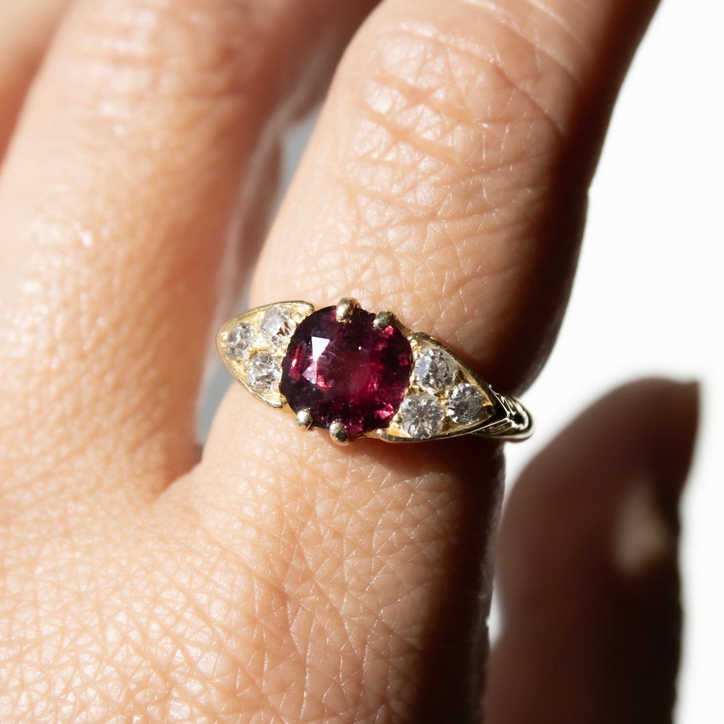 Ruby & Diamond Carved Half Hoop Ring