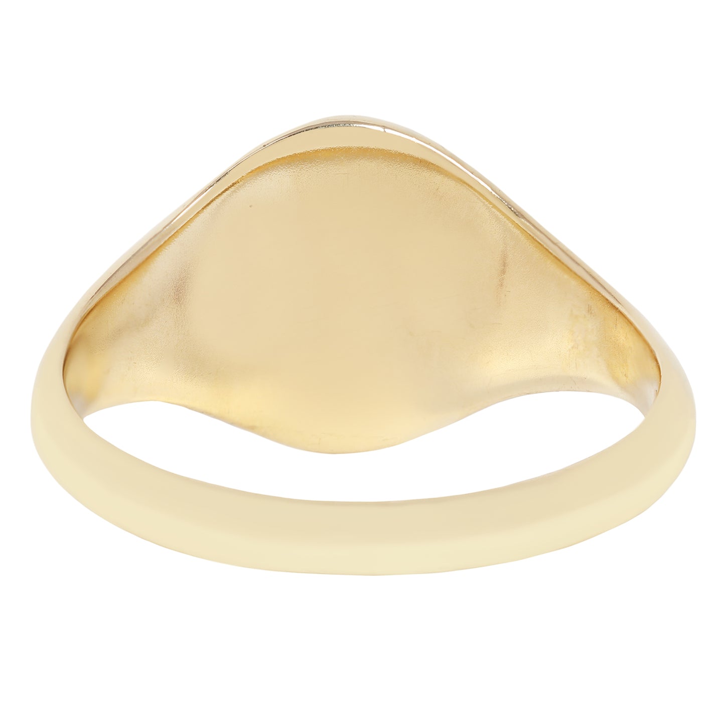 A gold signet ring with a smooth, polished triangular face and a matching solid band, shown on a plain white background.
