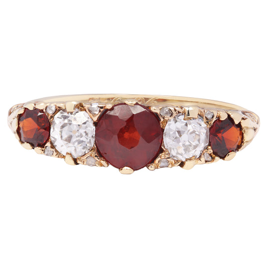 Antique Garnet & Diamond Half Hoop Ring