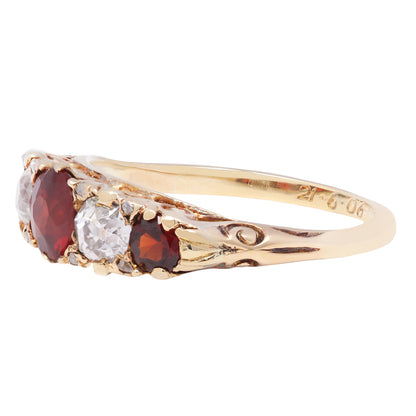Antique Garnet & Diamond Half Hoop Ring