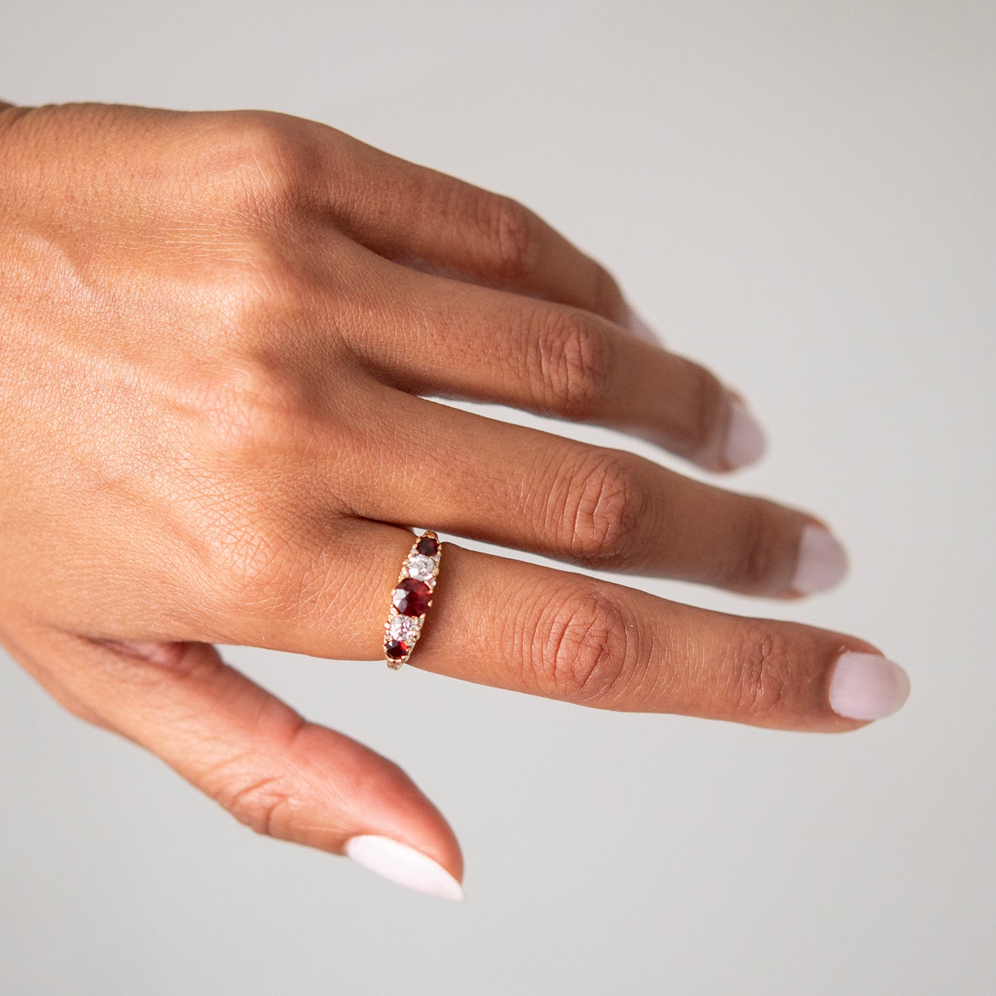 Antique Garnet & Diamond Half Hoop Ring