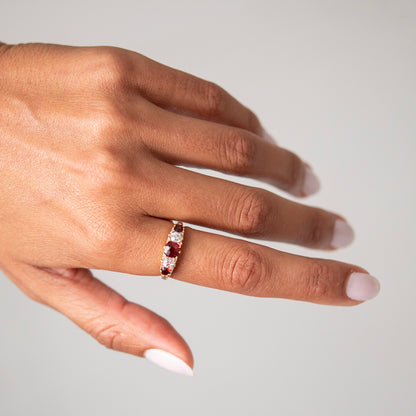 Antique Garnet & Diamond Half Hoop Ring