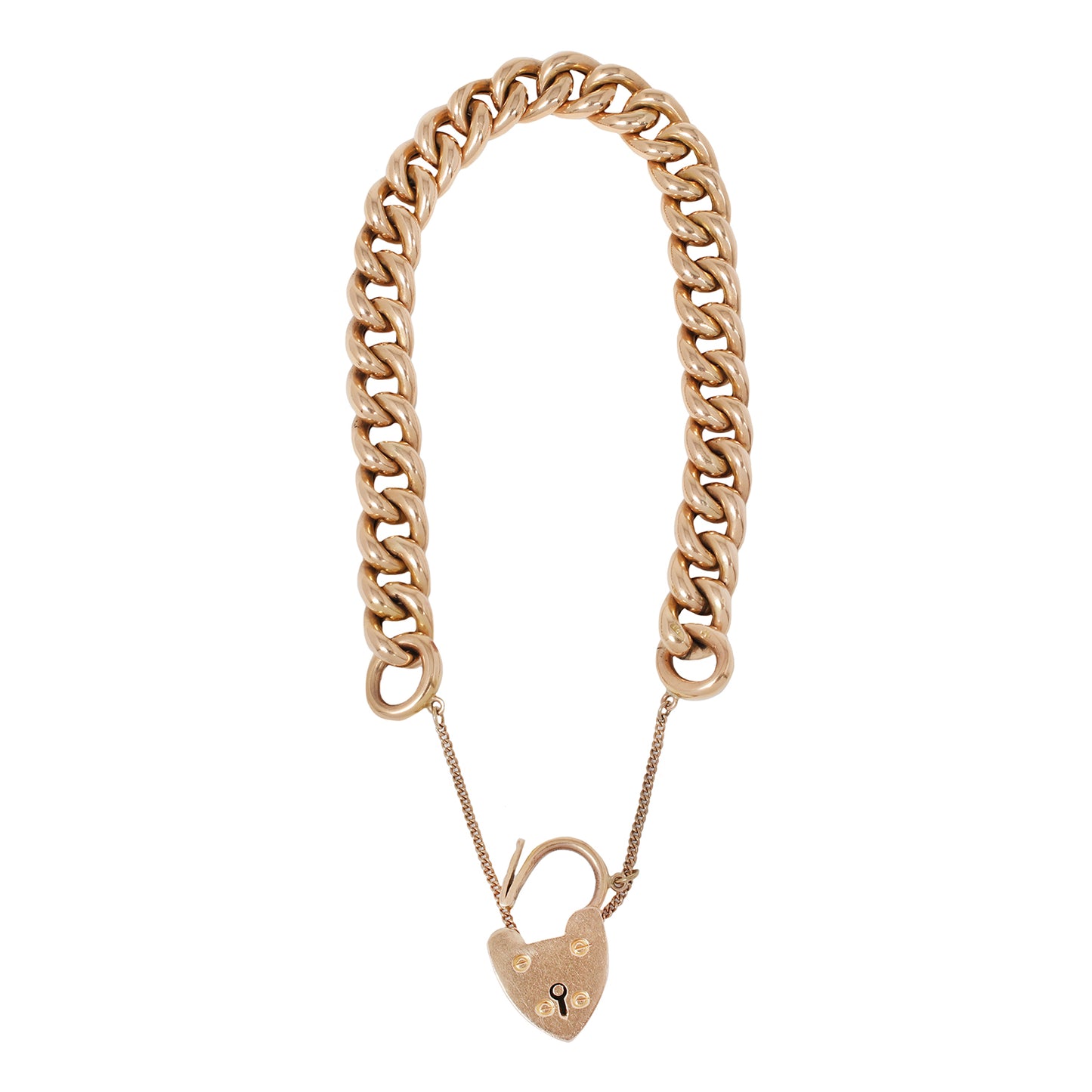 Antique Curb Heart Padlock Bracelet