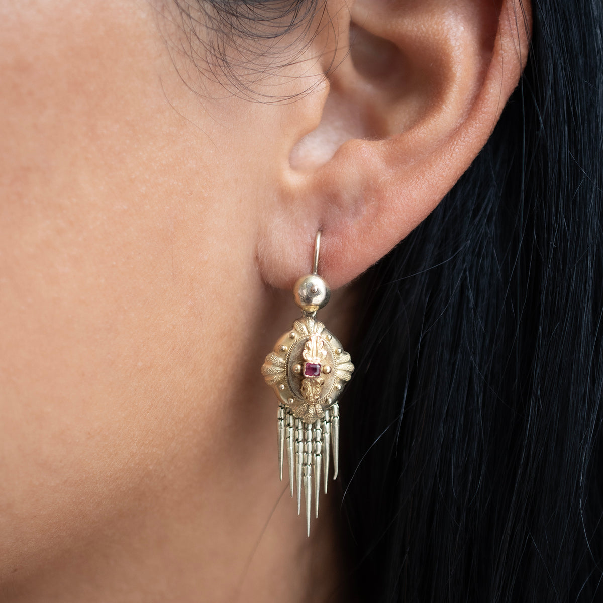 Victorian Ruby & Tassel Earrings