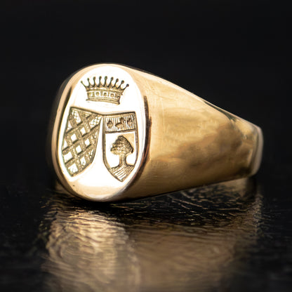 Gold Double Shield Signet Ring