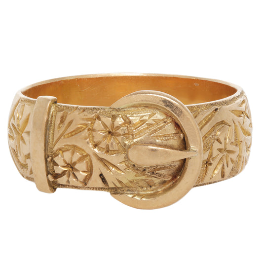 Floral Engraved Buckle Ring