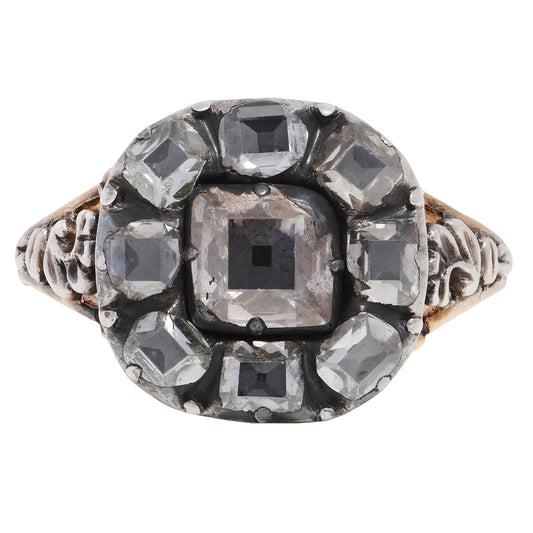 antique georgian ring with diamonds on a white background