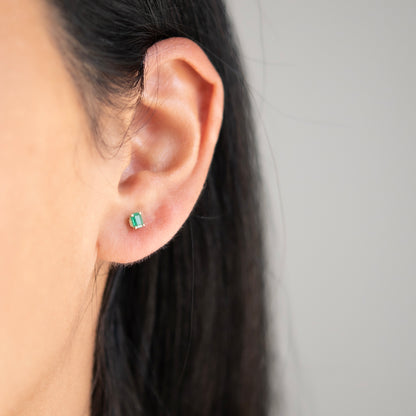 Emerald Baguette Studs