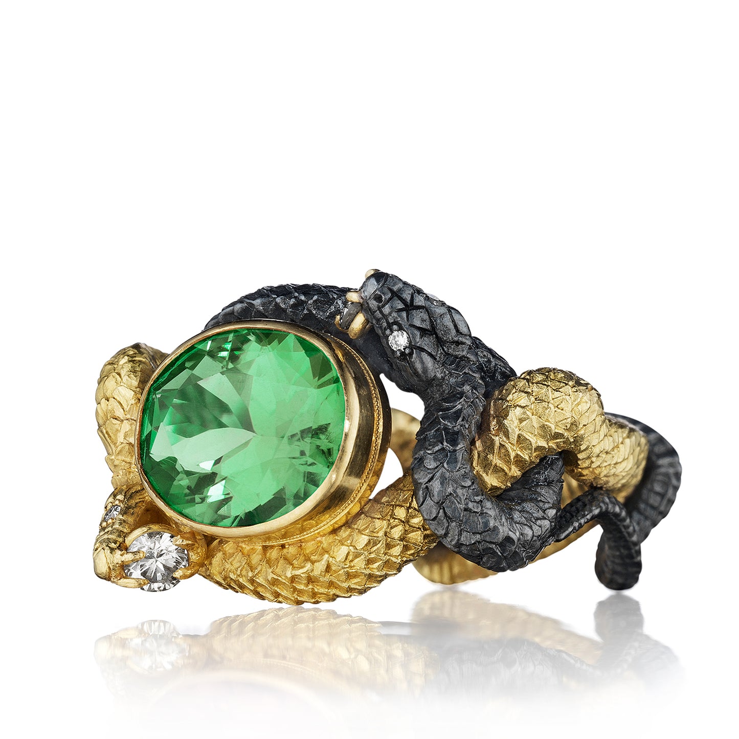 Green Tourmaline Fighting Vipers Ring