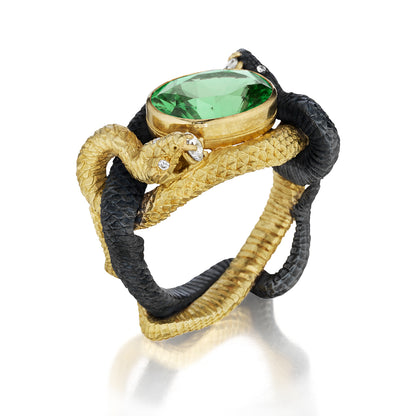 Green Tourmaline Fighting Vipers Ring