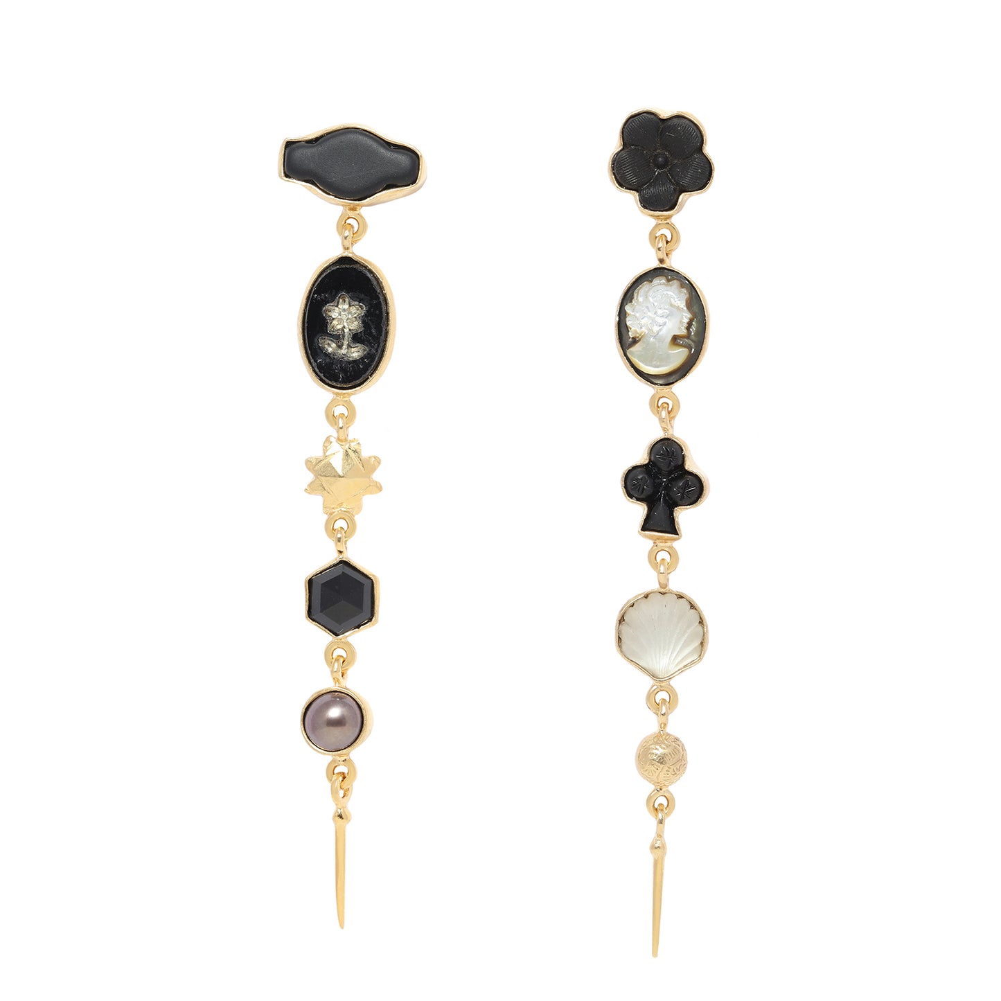Five Charm Black & White Victorian Drop Earrings