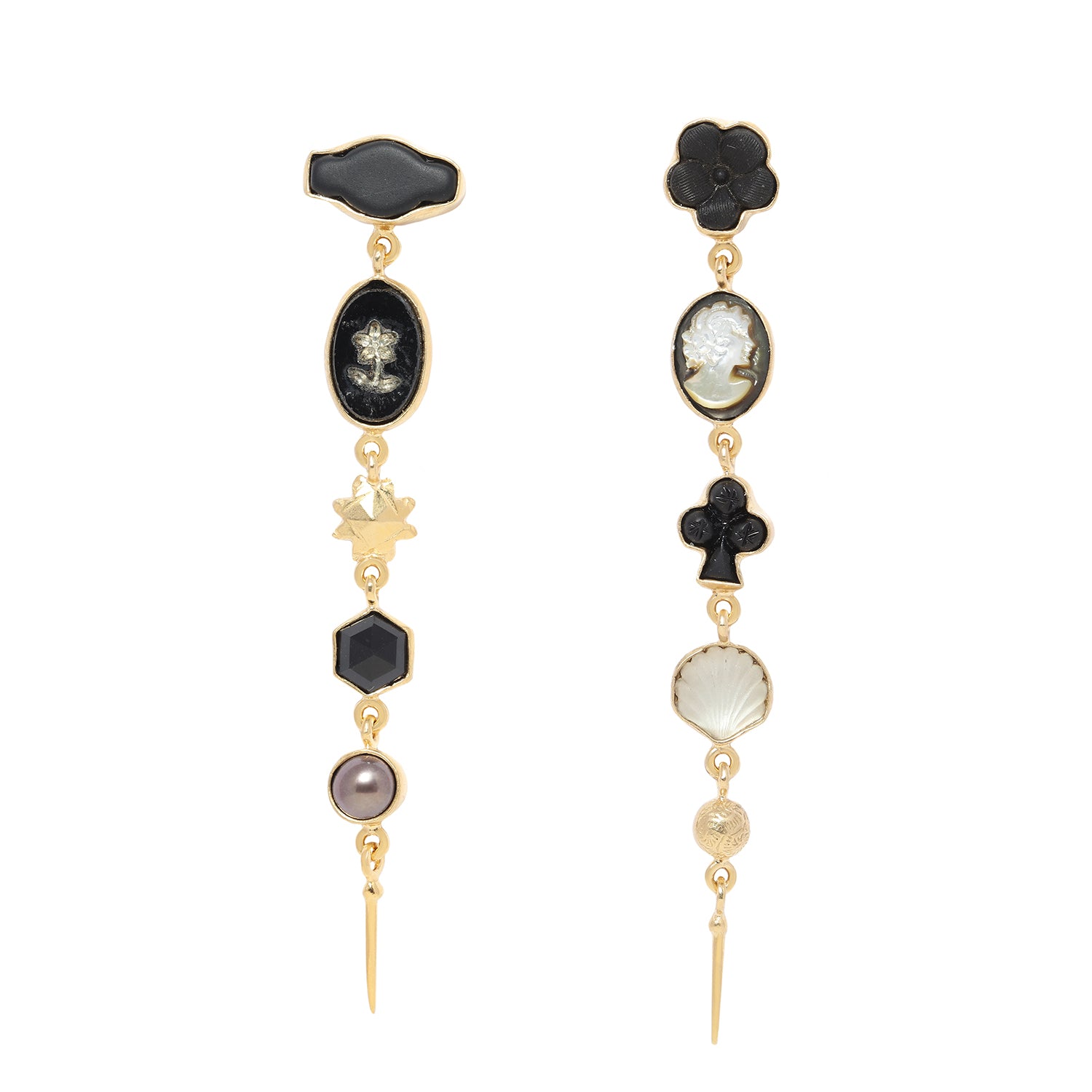 Five Charm Black & White Victorian Drop Earrings
