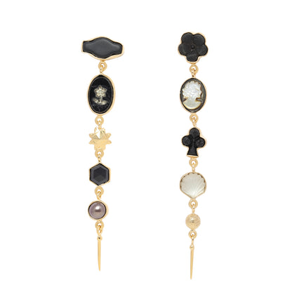 Five Charm Black & White Victorian Drop Earrings