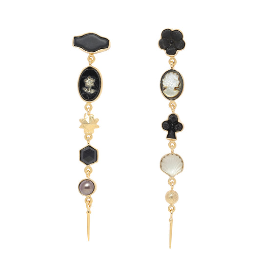 Five Charm Black & White Victorian Drop Earrings