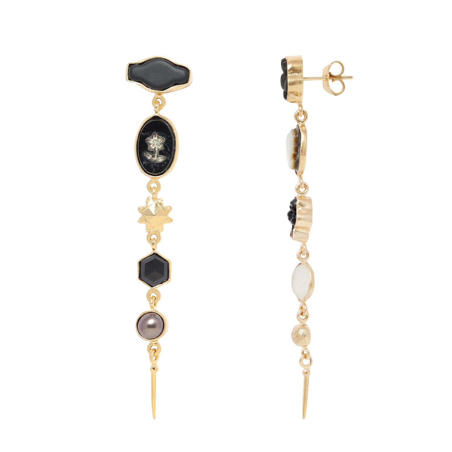 Five Charm Black & White Victorian Drop Earrings
