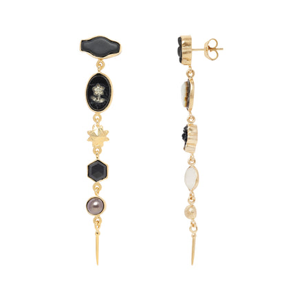 Five Charm Black & White Victorian Drop Earrings