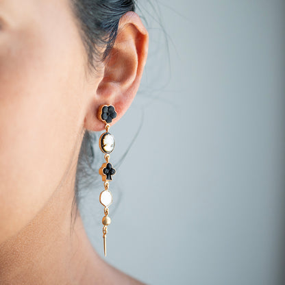 Five Charm Black & White Victorian Drop Earrings