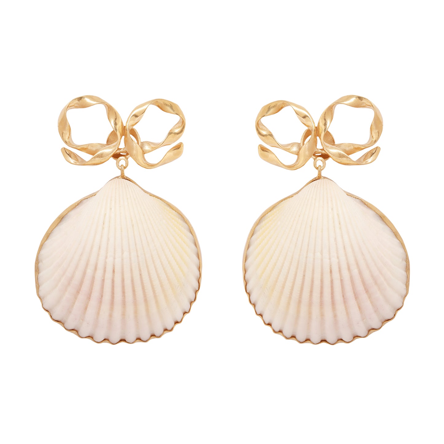 Shell-shaped earrings with gold accents on a white background