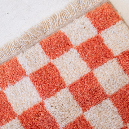 Small Orange Checkerboard Moroccan Rug