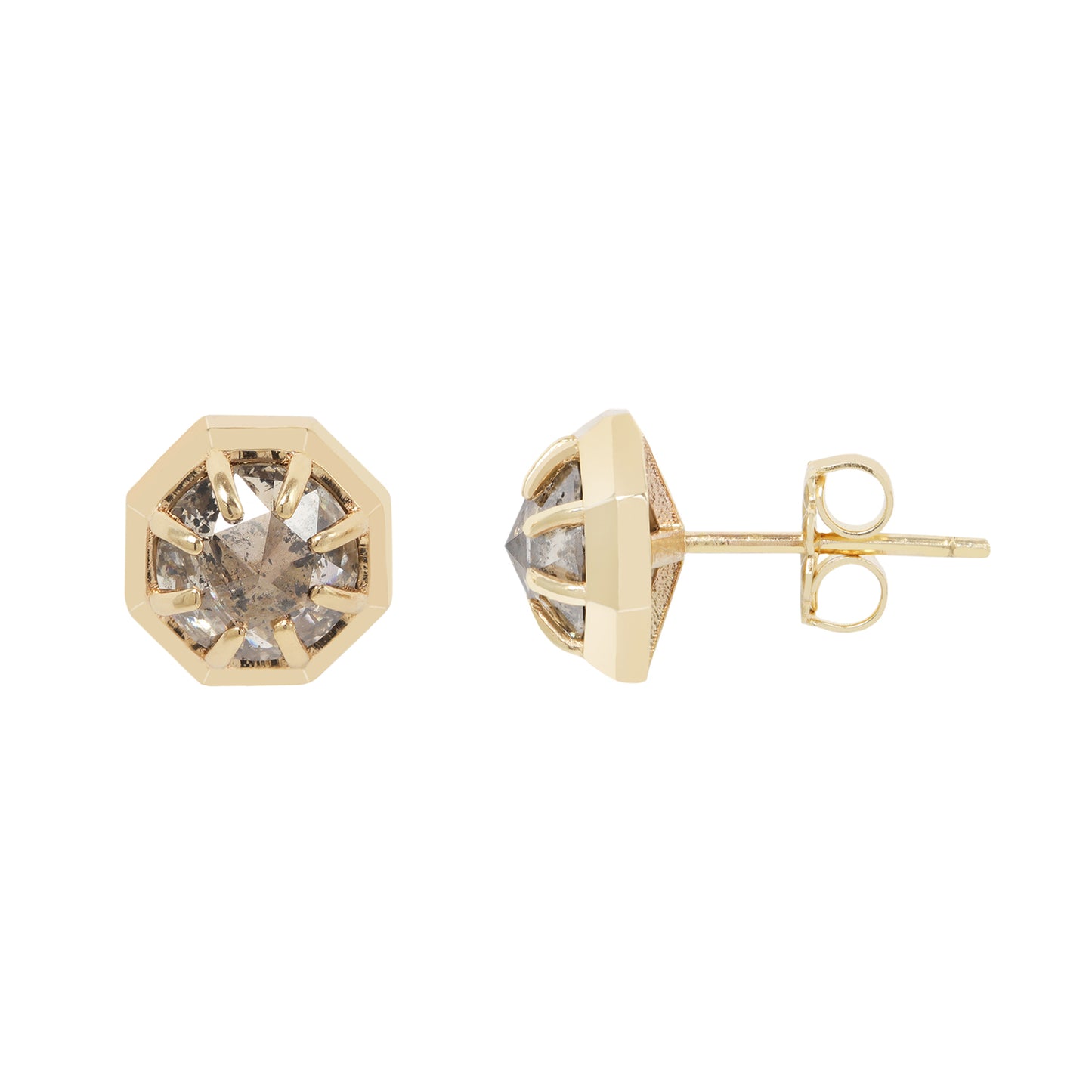 Misty Gray Diamond Octagon Studs