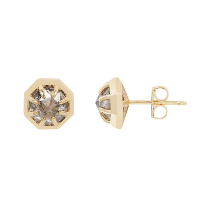 Misty Gray Diamond Octagon Studs